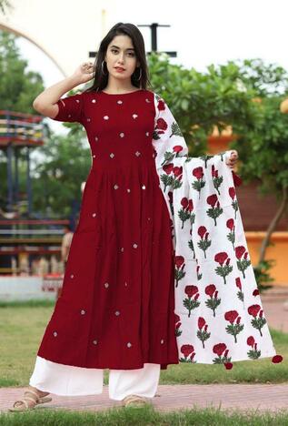 Maroon Colour Rayon Cotton Full Stitched Plazzo For Women