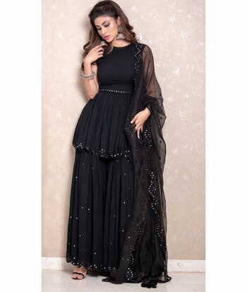 Unique Black Georgette With Embroidered Mirror Work Plazo Kurti VT2005117A