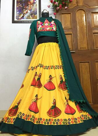 Festival Wear Yellow Color Designer Soft Art Silk Designer Digital Printed Indian Wear Lehenga Choli