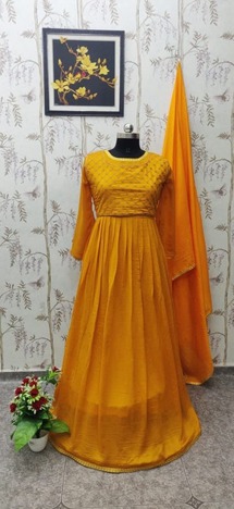 Mustard Color Vichitra Silk Embroidered Work Indo Western Suit