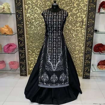 Enchanting Black Color Silk Printed Indo Western Suit For Wedding Wear