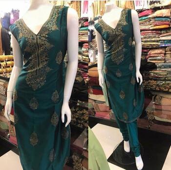 Jazzy Rama Color Modal Chanderi Hot Fix Fancy Work Kurti Pent For Party Wear