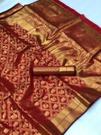 Wondrous Maroon Color Designer Banarasi Silk Jacquard Minakari Butta Work Rich Pallu Saree Blouse For Wedding Wear