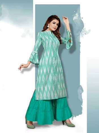 Good -looking Rama Color Ready Made Cotton Digital Printed Sharara Kurti