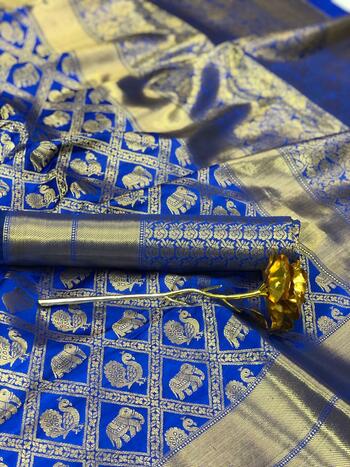 Unbelievable Royal Blue Color Function Wear Designer Jacquard Minakari Butta Work Silk Banarasi Saree Blouse