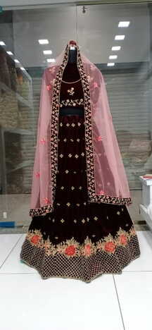 Wedding Wear Maroon Velvet Embroidered Work Fancy Lehenga Choli Pattern For Women