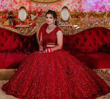 Dismaying Red Color Georgette Fancy Chain Sequence Work Wedding Wear Lehenga Choli For Women