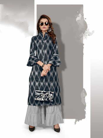 Lovely Black Color Printed Cotton Plazo Kurti For Women