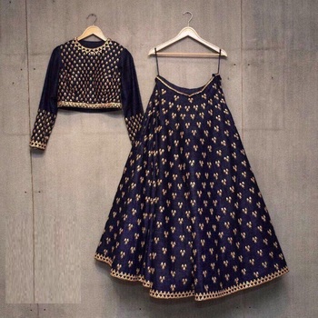 Superlative Navy Blue Color Function Wear Embroidered Work Satin Silk Lehenga Choli