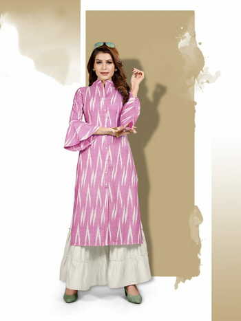 Noble Pink Color Cotton Digital Printed Ready Made Sharara Kurti