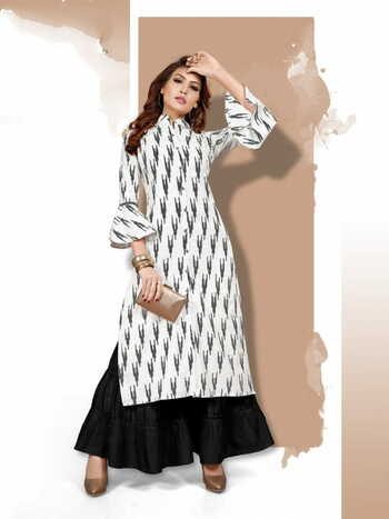 Renowned Black Color Cotton Full Stitched Digital Printed Sharara Kurti