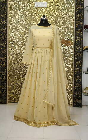 Pretty Cream Color Georgette Sequence Work  Festive Wear Salwar Suit
