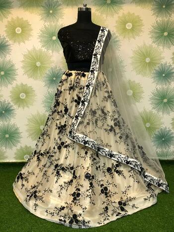 Divine Black Color Net Party Wear Embroidered Sequence Work Lehenga Choli