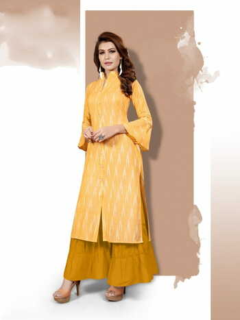 Brilliant Yellow Color Ready Made Casual Wear Cotton Digital Printed Sharara Kurti