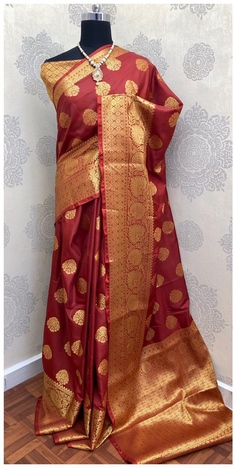 Stylish Maroon Colour Banarasi Silk Saree Blouse For Wedding Wear