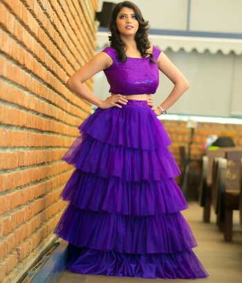 Flattering Violet Color Designer Tissue Net Ruffle Ready Made Sequence Work Wedding Wear Lehenga Choli