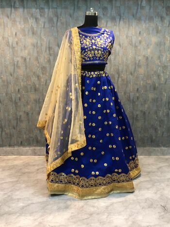 Wedding Wear Blue Color Embroidered Satin Silk Lehenga Choli