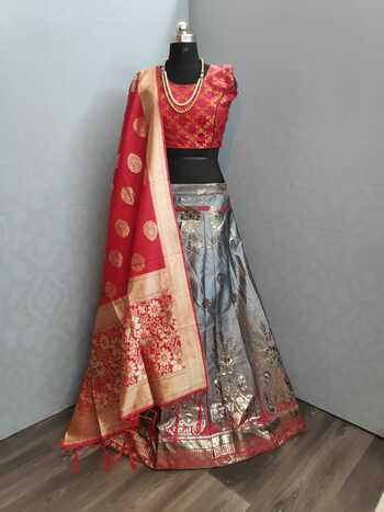 Beautiful Grey Colour Banarasi Brocade Dupatta For Wedding Wear