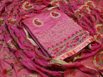 Pasty Pink Color Modal Chanderi Silk Embroidered Dress Material