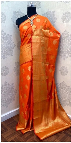 Orange Colour Banarasi Handloom Weaving Silk Saree Wedding Wear