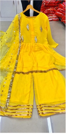 Yellow Colour Georgette Sequence Embroidered Stitched Gown Design