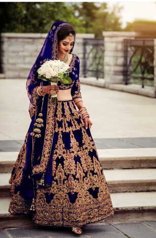 Phenomenal Navy Blue Color Bridal Wear Velvet Designer Embroidered Coding Work Lehenga Choli