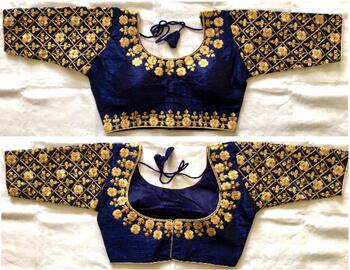 Saree Matching Navy Blue Fantam Silk Jari Work Full Stitched Blouse