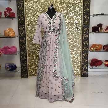 Wondrous Grey Color Georgette Printed Wedding Wear Salwar Suit