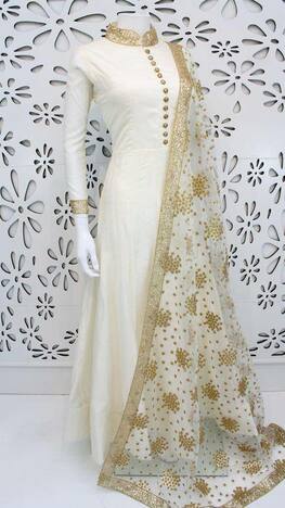 Wondrous Off White Color Occasion Wear Full Stitched Sequence Work Georgette Dupatta Gown For Women