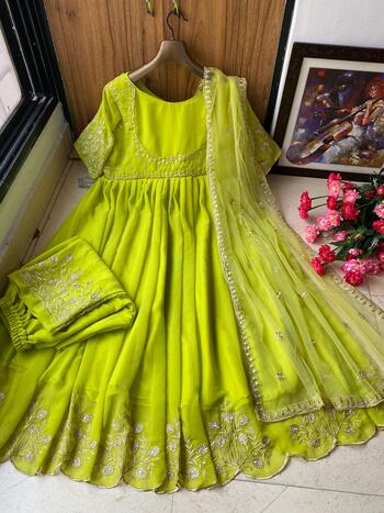 Light Green Full Stitched Wedding Wear Georgette Embroidered Work Salwar Suit For Women