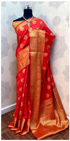 Red Colour Banarasi Silk Designer Saree Blouse For Women