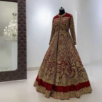 Function Wear Red Color Embroidered Work Designer Georgette Indo Western Lehenga For Women