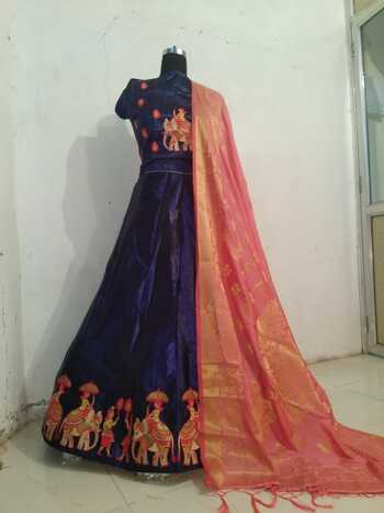 Classic Party Wear Designer Embroidered Taffeta Silk Lehenga