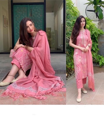 Lovely Pink Poly Rayon Printed Full Stitched Casual Wear Salwar Suit