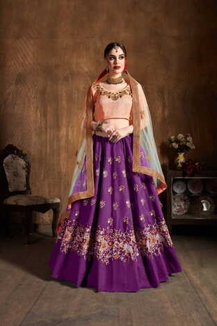 Purple Silk Sequence Thread Embroidered Work Lehenga Design Online