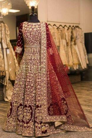Pleasant Maroon Color Designer Viscos Velvet Fancy Rivet Moti Embroidered Work Salwar Suit For Wedding Wear