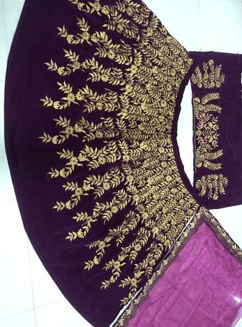 Amazing Wine Color Designer Velvet Embroidered Work Wedding Wear Lehenga Choli