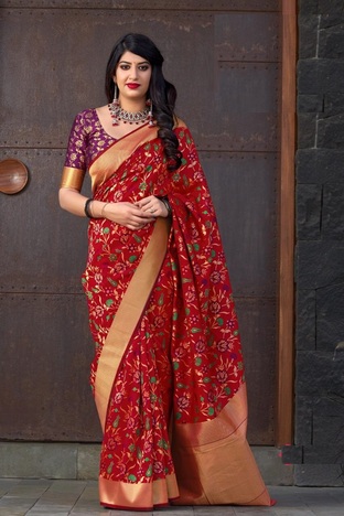 Red Color party Wear pure banarasi Silk Saree Design Online