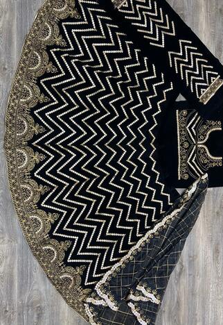 Engaging Black Color Designer Foil Paper Embroidered Work Velvet Design Wedding Wear Lehenga Choli