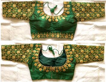 Dark Green Fentam Silk With Golden Work Readymade Blouse Design Online