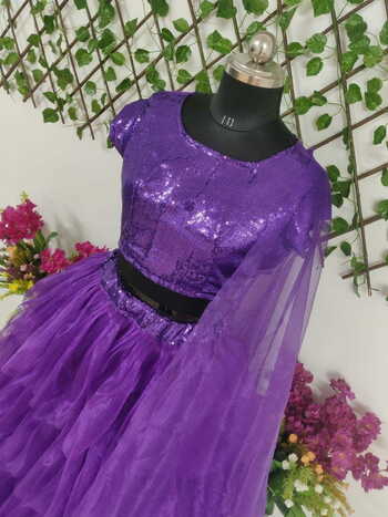 Flattering Violet Color Designer Tissue Net Ruffle Ready Made Sequence Work Wedding Wear Lehenga Choli