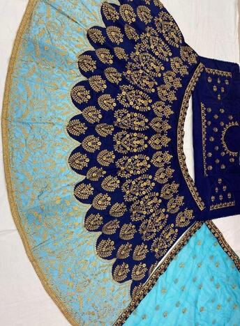 Adorable Navy Blue Color Wedding Wear Designer Taffeta Silk Embroidered Work Lehenga Choli