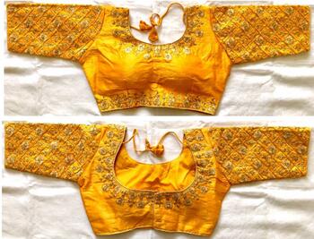 Lovely Yellow Fentam Silk With Golden Work Readymade Blouse Design Online