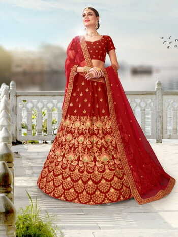 Admiring Crimson Color Designer Velvet Thread Coding Stone Work Lehenga Choli For Wedding Wear