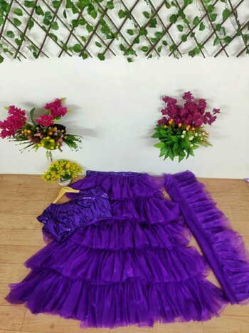 Flattering Violet Color Designer Tissue Net Ruffle Ready Made Sequence Work Wedding Wear Lehenga Choli