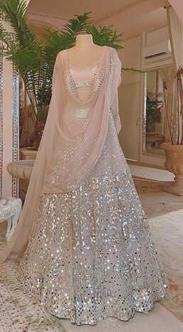 Desirable Beige Color Soft Net Sequence Embroidered Work Wedding Wear Lehenga Choli