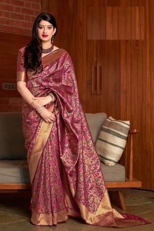 Pink Color pure banarasi Silk Wedding Wear Saree Design For Function