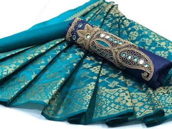 Blue Color Cotton Jardoshi Handwork Dress Material with Dupatta