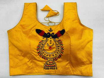 Hypnotic Yellow Color Function Wear Phantom Silk Designer Khatli Hand Work Ready Made Blouse