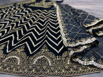 Engaging Black Color Designer Foil Paper Embroidered Work Velvet Design Wedding Wear Lehenga Choli
